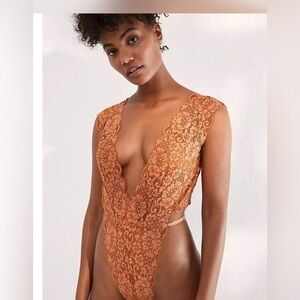 Free People Deep V Lace Bodysuit - Orange